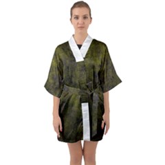 Green Background Texture Grunge Quarter Sleeve Kimono Robe by Celenk