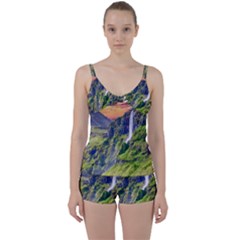 Waterfall Landscape Nature Scenic Tie Front Two Piece Tankini by Celenk