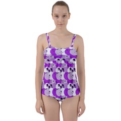 Purple Cherry Dots Twist Front Tankini Set