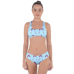 Blue Flower Red Hat Criss Cross Bikini Set