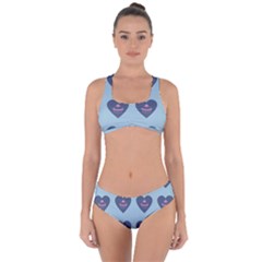 Cupcake Heart Teal Blue Criss Cross Bikini Set