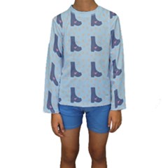 Deer Boots Teal Blue Kids  Long Sleeve Swimwear