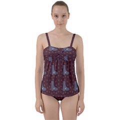 Deer Boots Brown Twist Front Tankini Set