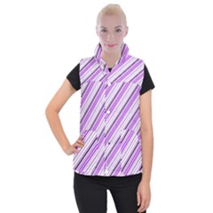 Purple Diagonal Lines Women s Button Up Puffer Vest