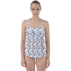 White Music Notes Twist Front Tankini Set by snowwhitegirl