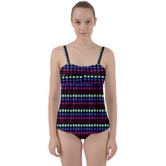 Multi Black Dots Twist Front Tankini Set