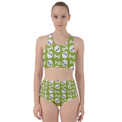 Skull Bone Mask Face White Green Racer Back Bikini Set by Alisyart