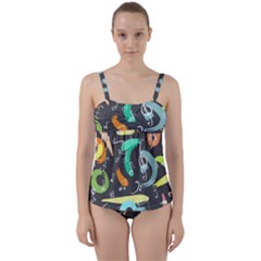 Repetition Seamless Child Sketch Twist Front Tankini Set
