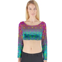 Years Of Peace Living In A Paradise Of Calm And Colors Long Sleeve Crop Top by pepitasart