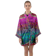 Years Of Peace Living In A Paradise Of Calm And Colors Long Sleeve Kimono Robe by pepitasart