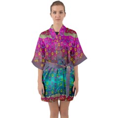 Years Of Peace Living In A Paradise Of Calm And Colors Quarter Sleeve Kimono Robe by pepitasart