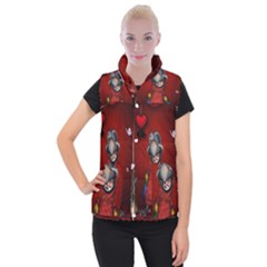 Funny, Cute Parrot With Butterflies Women s Button Up Puffer Vest by FantasyWorld7