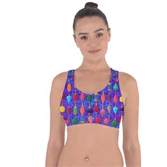 Colorful Background Stones Jewels Cross String Back Sports Bra
