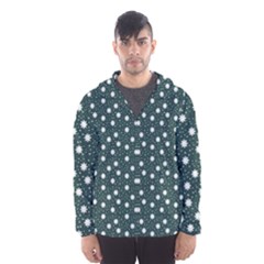 Floral Dots Teal Hooded Wind Breaker (men)