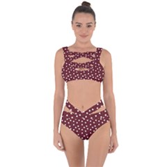 Floral Dots Maroon Bandaged Up Bikini Set 