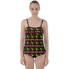 Dino In The Mountains Red Twist Front Tankini Set