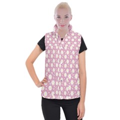 Daisy Dots Pink Women s Button Up Puffer Vest