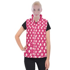 Daisy Dots Light Red Women s Button Up Puffer Vest