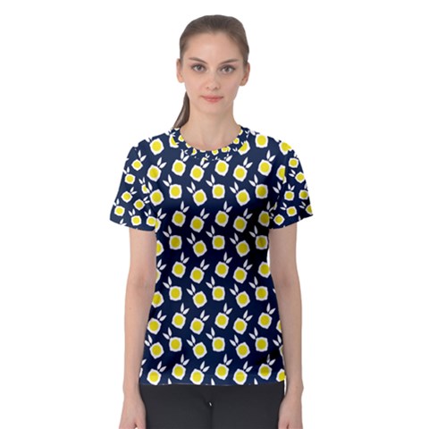 Square Flowers Navy Blue Women s Sport Mesh Tee by snowwhitegirl