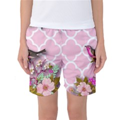 Shabby Chic,floral,bird,pink,collage Women s Basketball Shorts