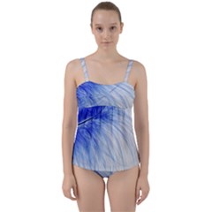 Feather Blue Colored Twist Front Tankini Set by Nexatart