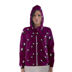 Pink Flowers Magenta Big Hooded Wind Breaker (women)