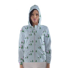 Pink Flowers Blue Big Hooded Wind Breaker (women)