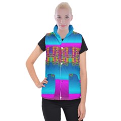 Sky Earth And Star Fall Women s Button Up Puffer Vest by pepitasart