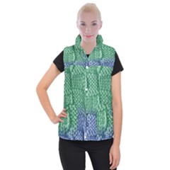 Knitted Wool Square Blue Green Women s Button Up Puffer Vest