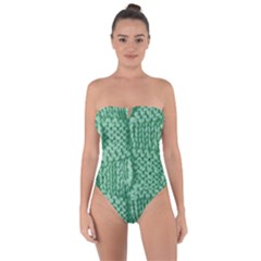 Knitted Wool Square Green Tie Back One Piece Swimsuit