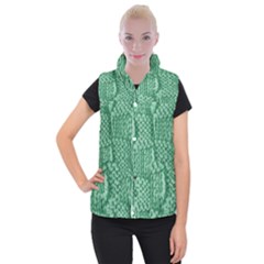 Knitted Wool Square Green Women s Button Up Puffer Vest