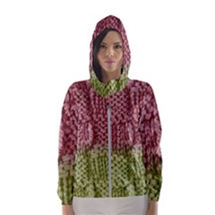 Knitted Wool Square Pink Green Hooded Wind Breaker (women)