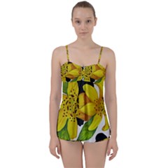 Floral Cow Print Babydoll Tankini Set by dawnsiegler