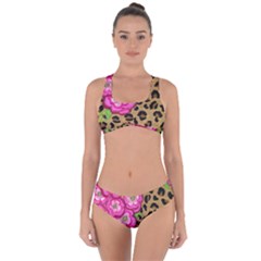 Floral Leopard Print Criss Cross Bikini Set by dawnsiegler