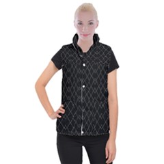 Black And White Grid Pattern Women s Button Up Puffer Vest by dflcprints