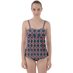 Squares Geometric Abstract Background Twist Front Tankini Set