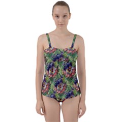 Background Square Flower Vintage Twist Front Tankini Set by Nexatart