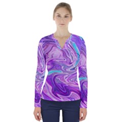 Abstract Art Texture Form Pattern V-neck Long Sleeve Top by Nexatart