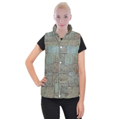 Wall Stone Granite Brick Solid Women s Button Up Puffer Vest by Nexatart