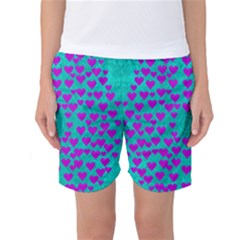 Raining Love And Hearts In The  Wonderful Sky Women s Basketball Shorts by pepitasart