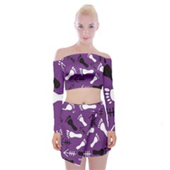 Purple Off Shoulder Top With Mini Skirt Set by HASHHAB
