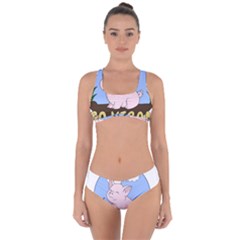 Go Vegan - Cute Pig Criss Cross Bikini Set by Valentinaart