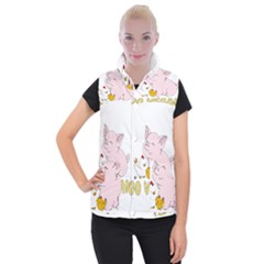 Go Vegan - Cute Pig And Chicken Women s Button Up Puffer Vest by Valentinaart