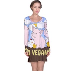 Go Vegan - Cute Pig And Chicken Long Sleeve Nightdress by Valentinaart