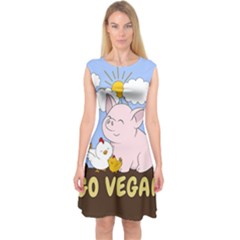 Go Vegan - Cute Pig And Chicken Capsleeve Midi Dress by Valentinaart