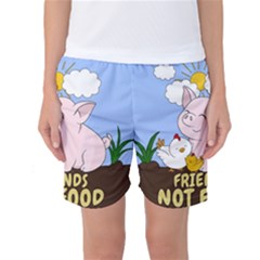 Friends Not Food - Cute Pig And Chicken Women s Basketball Shorts by Valentinaart