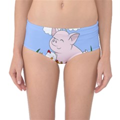 Friends Not Food - Cute Pig And Chicken Mid-waist Bikini Bottoms by Valentinaart