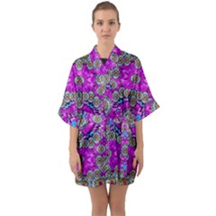 Spring Time In Colors And Decorative Fantasy Bloom Quarter Sleeve Kimono Robe by pepitasart