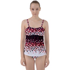 Flat Tech Camouflage Reverse Red Twist Front Tankini Set by jumpercat