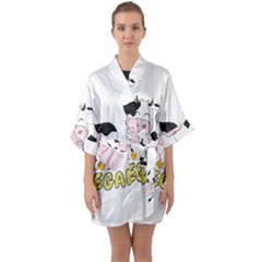Friends Not Food - Cute Pig And Chicken Quarter Sleeve Kimono Robe by Valentinaart